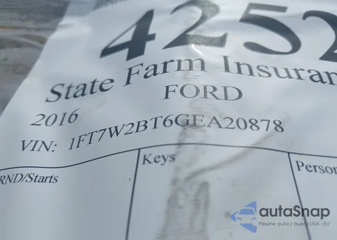 2016 Ford F-250 Lariat z USA, uszkodzony, nr VIN 1FT7W2BT6GEA20878